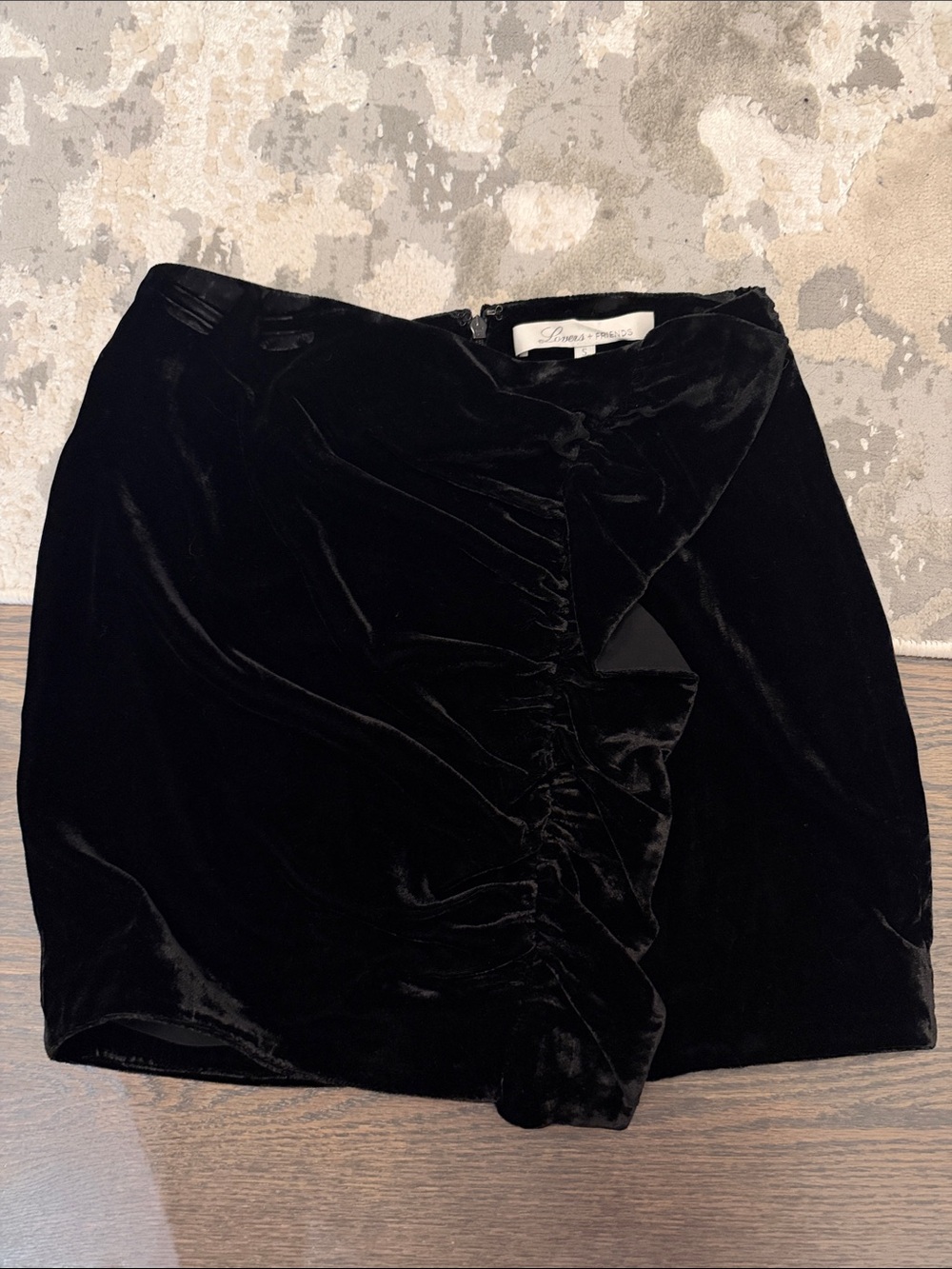 Lovers + Friends Black Velvet Ruched Mini Skirt